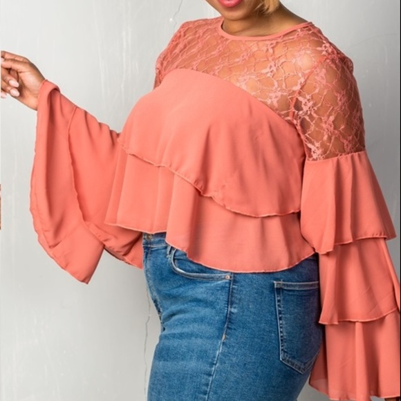 LAYERED RUFFLE LACE CROP TOP ROSE - Picture 6 of 7